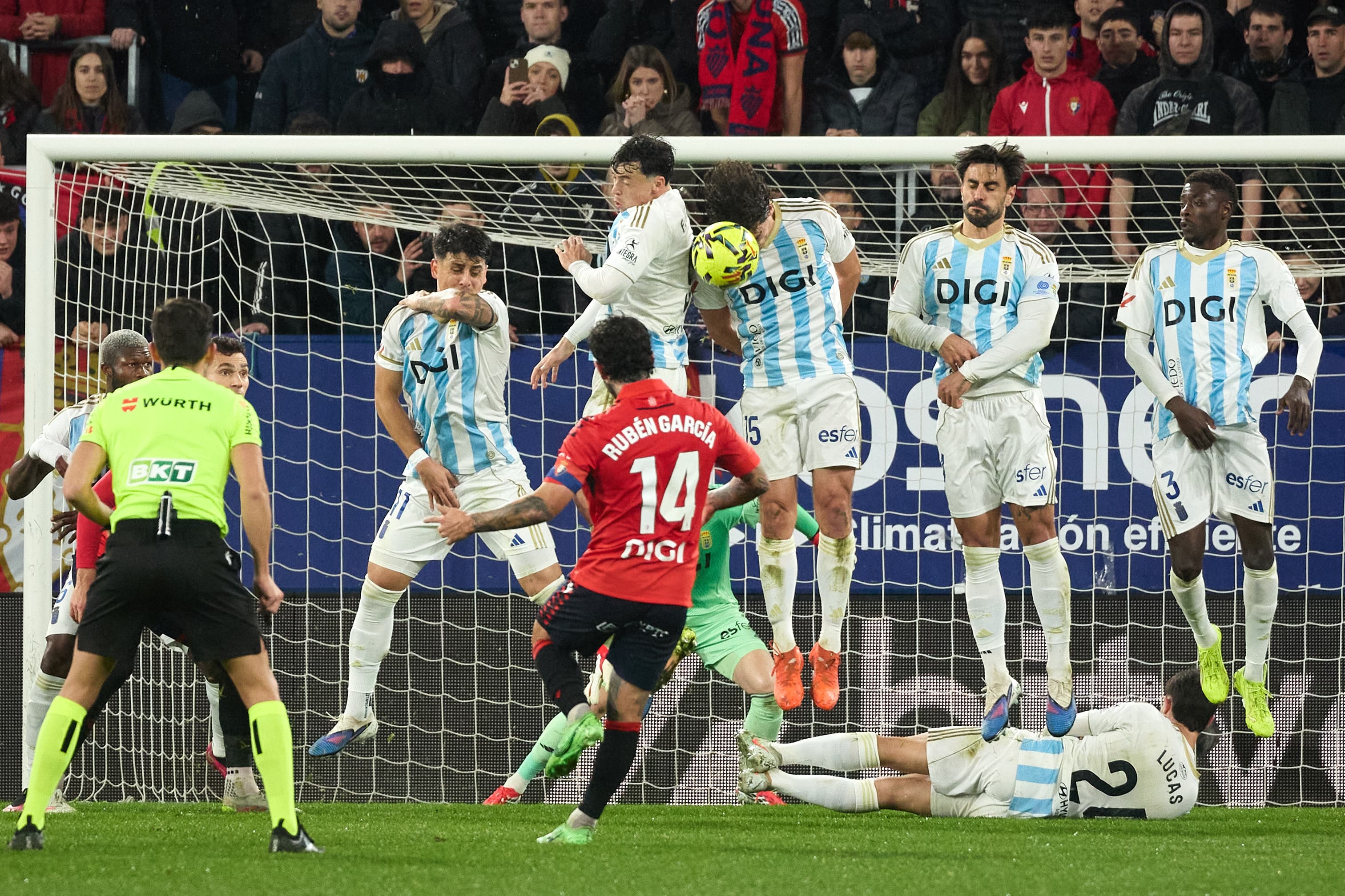 Rubén García (14. CA Osasuna) takes a free kick during the football match of LaLiga EA Sports between CA Osasuna and Real Oviedo played in Pamplona (Spain) on 8 February 2026. Credit: Iñigo Alzugaray